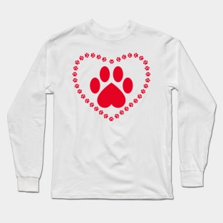 Red Heart Shaped Animal Paw Long Sleeve T-Shirt